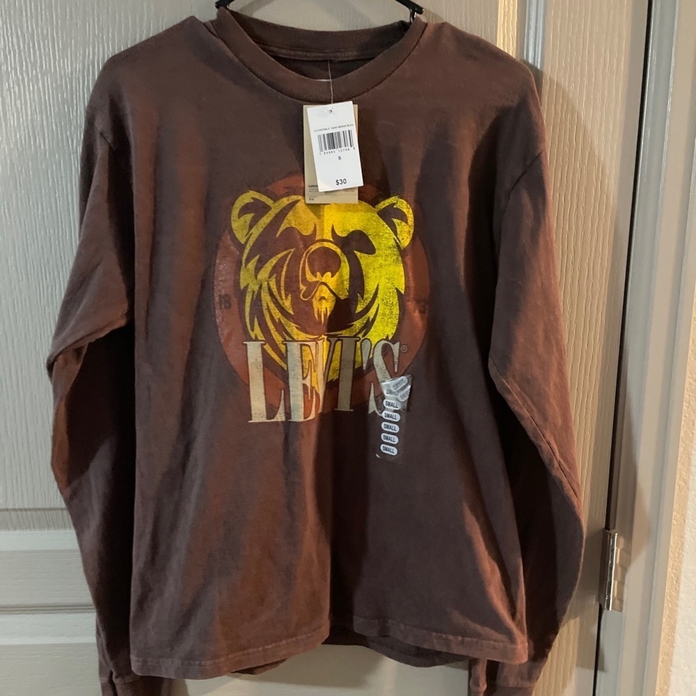 Mens Nwt Levis Bear 1873 Long Sleeved Brown Tshirt Small